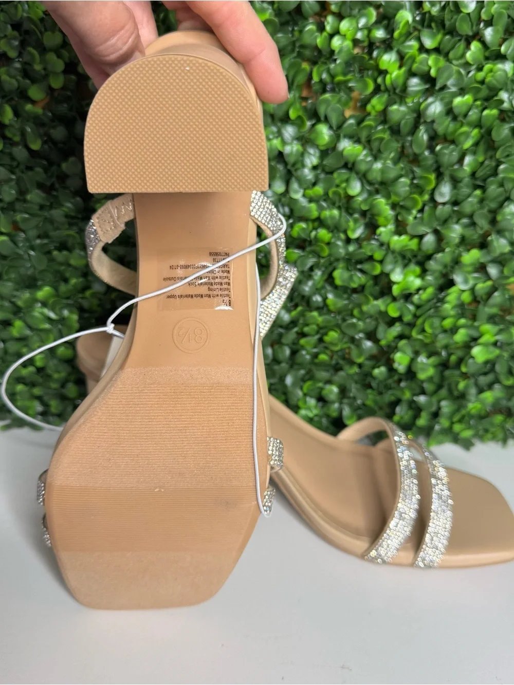NWT 8.5 a new day Nude Rhinestone Triple-Strap Block Heel Sandals
